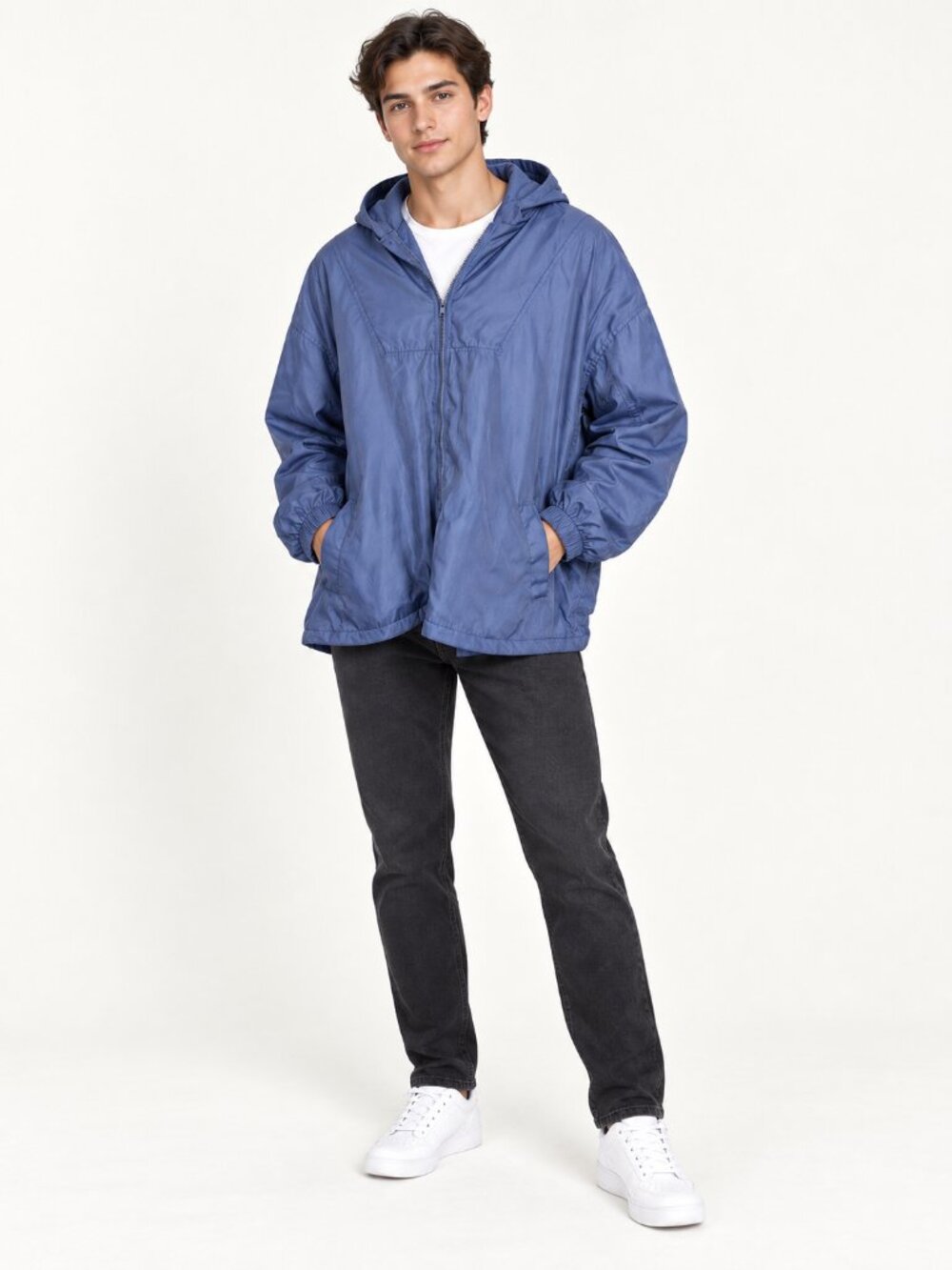 NATURALIFE Men’s Jacket Full Zip Hooded XL BLUE Fleece Lined Pockets